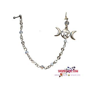 Triple Moon Goddess Moonstone Ear Cuff Earring